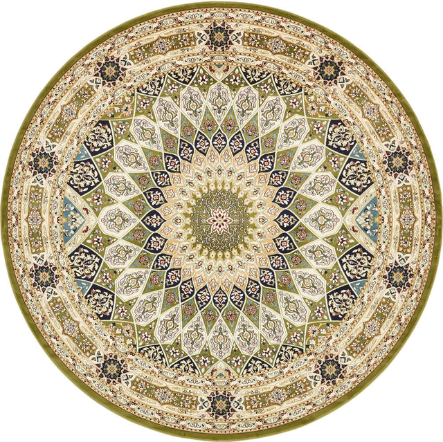 Green 10' x 10' Narenj Round Area Rug 85% Polypropylene & 15% Polyester Traditional Classic Carpet for Living, Dining, Bedrooms, Office for Sale at Rug Engine
