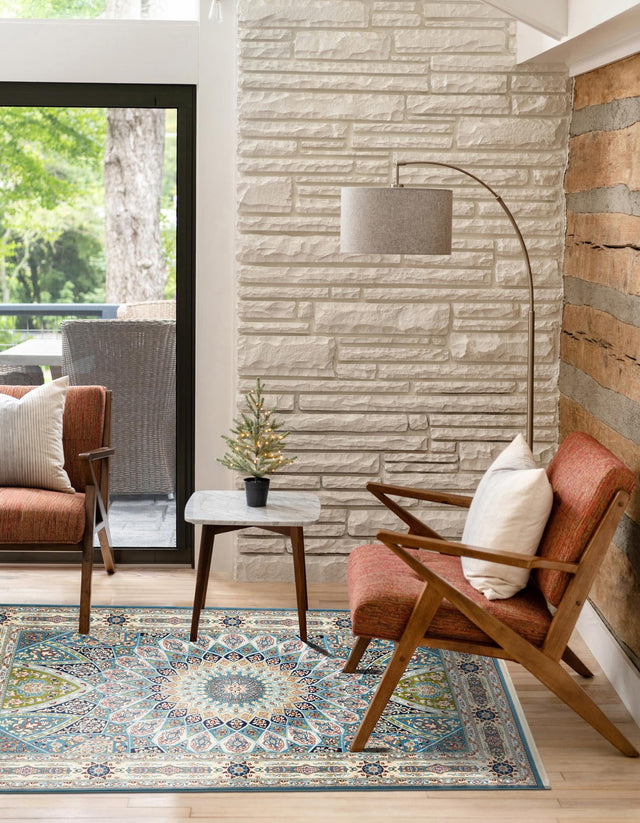 Blue 3' 1 x 5' 3 Narenj Rectangle Area Rug 85% Polypropylene & 15% Polyester Traditional Classic Carpet for Living, Dining, Bedrooms, Office for Sale at Rug Engine