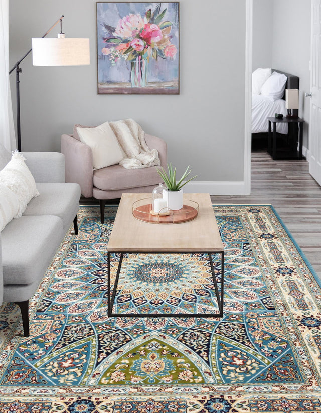 Blue 7' 1 x 10' Narenj Rectangle Area Rug 85% Polypropylene & 15% Polyester Traditional Classic Carpet for Living, Dining, Bedrooms, Office for Sale at Rug Engine