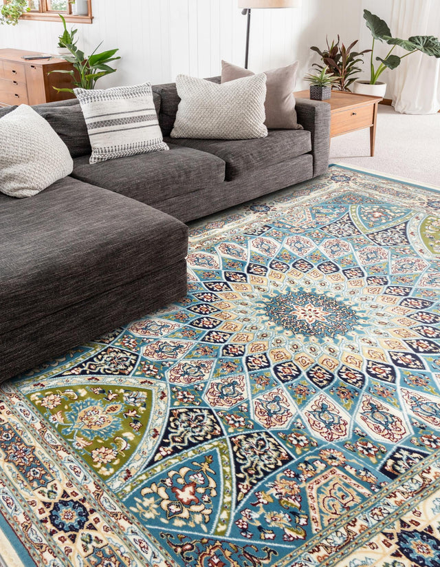 Blue 6' 1 x 9' Narenj Rectangle Area Rug 85% Polypropylene & 15% Polyester Traditional Classic Carpet for Living, Dining, Bedrooms, Office for Sale at Rug Engine