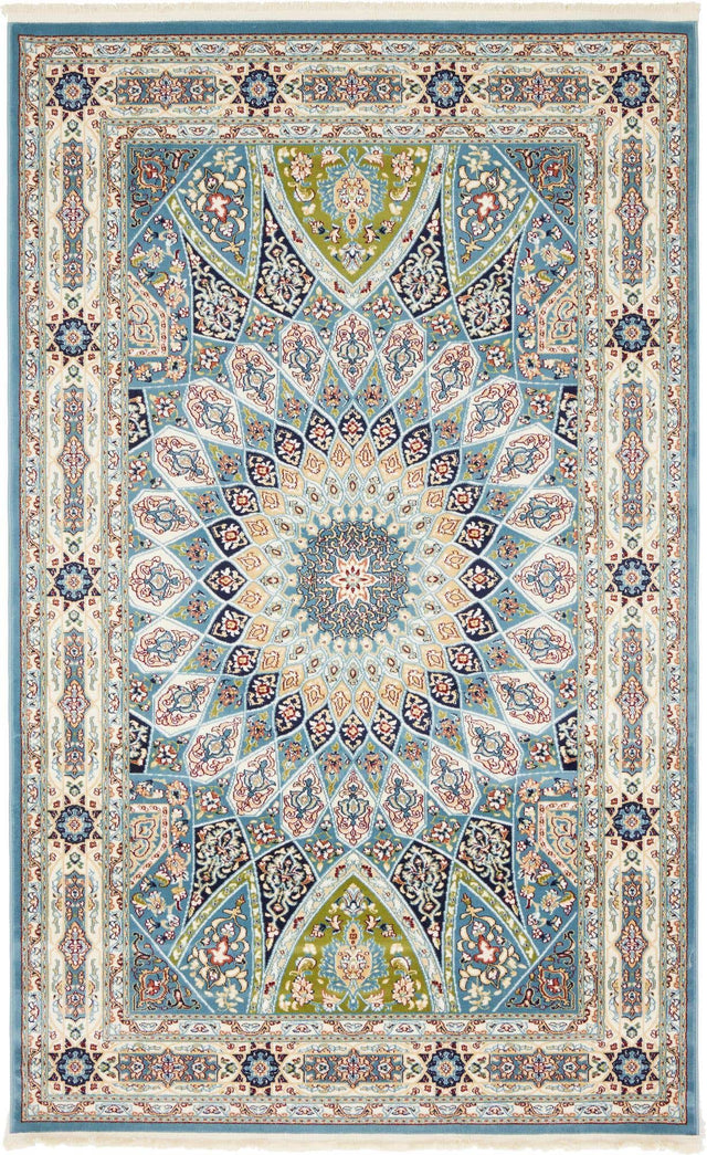 Blue 5' 3 x 8' Narenj Rectangle Area Rug 85% Polypropylene & 15% Polyester Traditional Classic Carpet for Living, Dining, Bedrooms, Office for Sale at Rug Engine