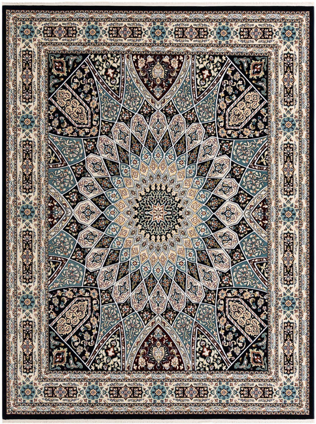 Navy Blue 7' 10 x 10' Narenj Rectangle Area Rug 85% Polypropylene & 15% Polyester Traditional Classic Carpet for Living, Dining, Bedrooms, Office for Sale at Rug Engine