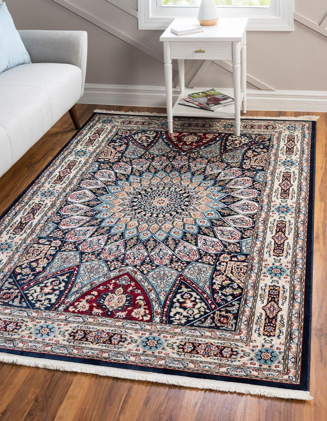 Navy Blue 6' 1 x 9' Narenj Rectangle Area Rug 85% Polypropylene & 15% Polyester Traditional Classic Carpet for Living, Dining, Bedrooms, Office for Sale at Rug Engine