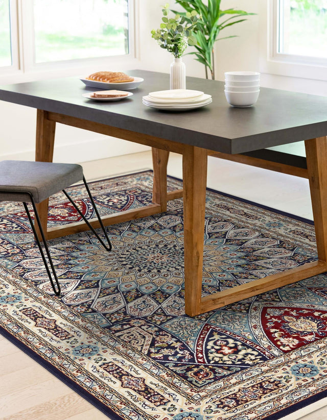 Navy Blue 7' 10 x 11' Narenj Rectangle Area Rug 85% Polypropylene & 15% Polyester Traditional Classic Carpet for Living, Dining, Bedrooms, Office for Sale at Rug Engine