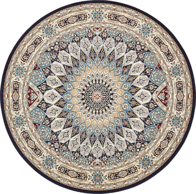 Navy Blue 10' x 10' Narenj Round Area Rug 85% Polypropylene & 15% Polyester Traditional Classic Carpet for Living, Dining, Bedrooms, Office for Sale at Rug Engine
