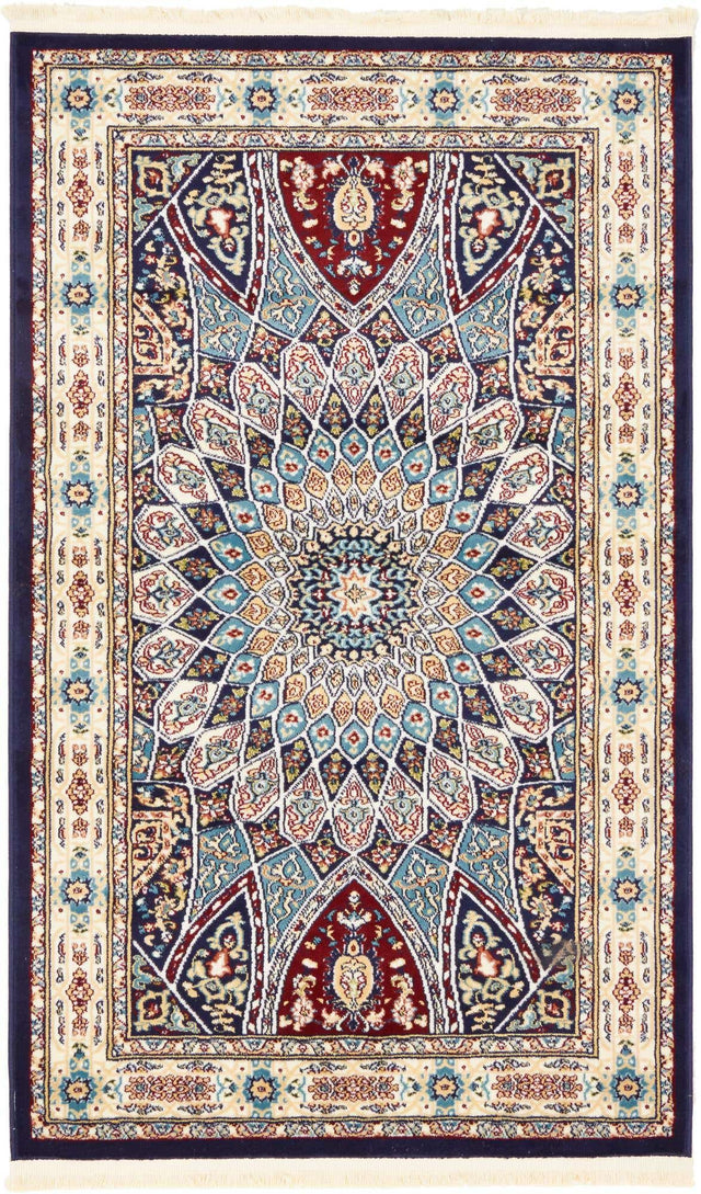 Navy Blue 3' 1 x 5' 3 Narenj Rectangle Area Rug 85% Polypropylene & 15% Polyester Traditional Classic Carpet for Living, Dining, Bedrooms, Office for Sale at Rug Engine