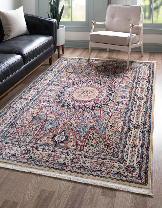 Beige 5' 3 x 8' Narenj Rectangle Area Rug 85% Polypropylene & 15% Polyester Traditional Classic Carpet for Living, Dining, Bedrooms, Office for Sale at Rug Engine