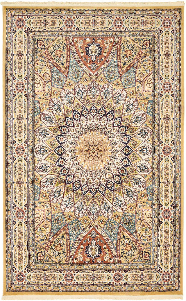 Beige 5' 3 x 8' Narenj Rectangle Area Rug 85% Polypropylene & 15% Polyester Traditional Classic Carpet for Living, Dining, Bedrooms, Office for Sale at Rug Engine