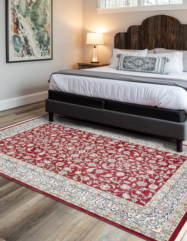 Burgundy 7' 10 x 10' Narenj Rectangle Area Rug 85% Polypropylene & 15% Polyester Traditional Classic Carpet for Living, Dining, Bedrooms, Office for Sale at Rug Engine