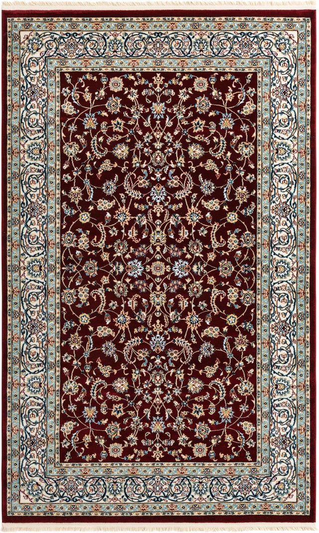 Burgundy 5' 3 x 8' Narenj Rectangle Area Rug 85% Polypropylene & 15% Polyester Traditional Classic Carpet for Living, Dining, Bedrooms, Office for Sale at Rug Engine