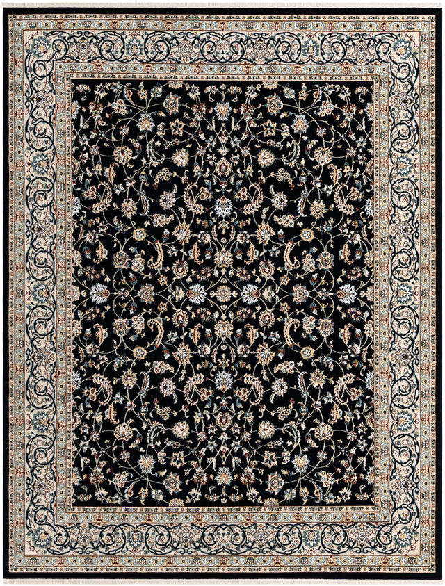 Navy Blue 7' 10 x 10' Narenj Rectangle Area Rug 85% Polypropylene & 15% Polyester Traditional Classic Carpet for Living, Dining, Bedrooms, Office for Sale at Rug Engine
