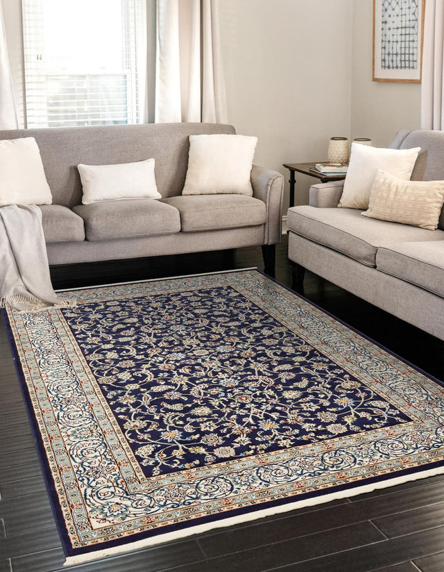 Navy Blue 5' 3 x 8' Narenj Rectangle Area Rug 85% Polypropylene & 15% Polyester Traditional Classic Carpet for Living, Dining, Bedrooms, Office for Sale at Rug Engine