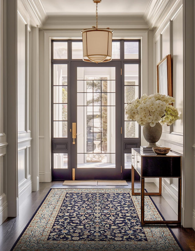 Navy Blue 5' 3 x 8' Narenj Rectangle Area Rug 85% Polypropylene & 15% Polyester Traditional Classic Carpet for Living, Dining, Bedrooms, Office for Sale at Rug Engine