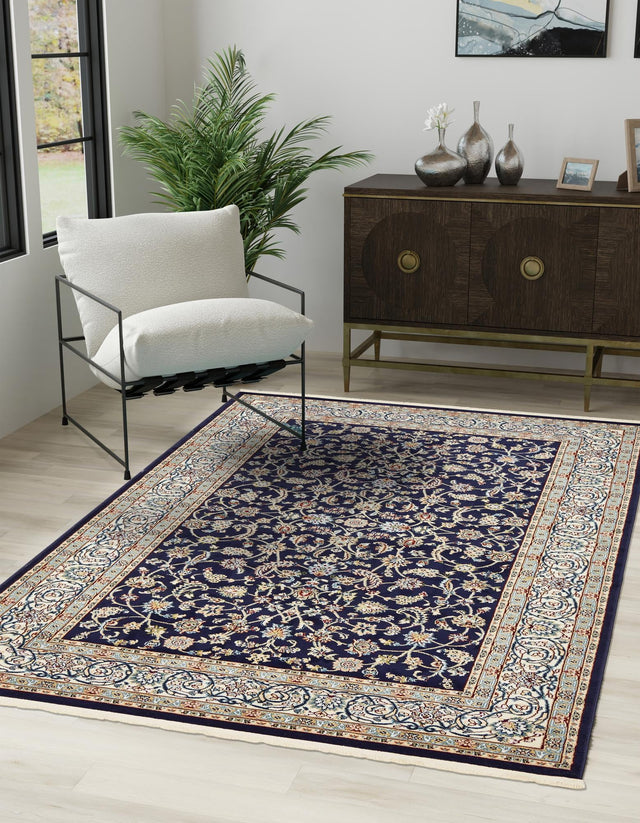 Navy Blue 10' x 13' Narenj Rectangle Area Rug 85% Polypropylene & 15% Polyester Traditional Classic Carpet for Living, Dining, Bedrooms, Office for Sale at Rug Engine