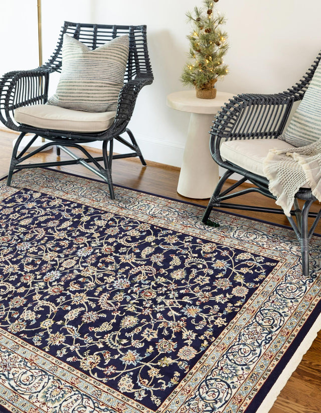 Navy Blue 10' x 13' Narenj Rectangle Area Rug 85% Polypropylene & 15% Polyester Traditional Classic Carpet for Living, Dining, Bedrooms, Office for Sale at Rug Engine