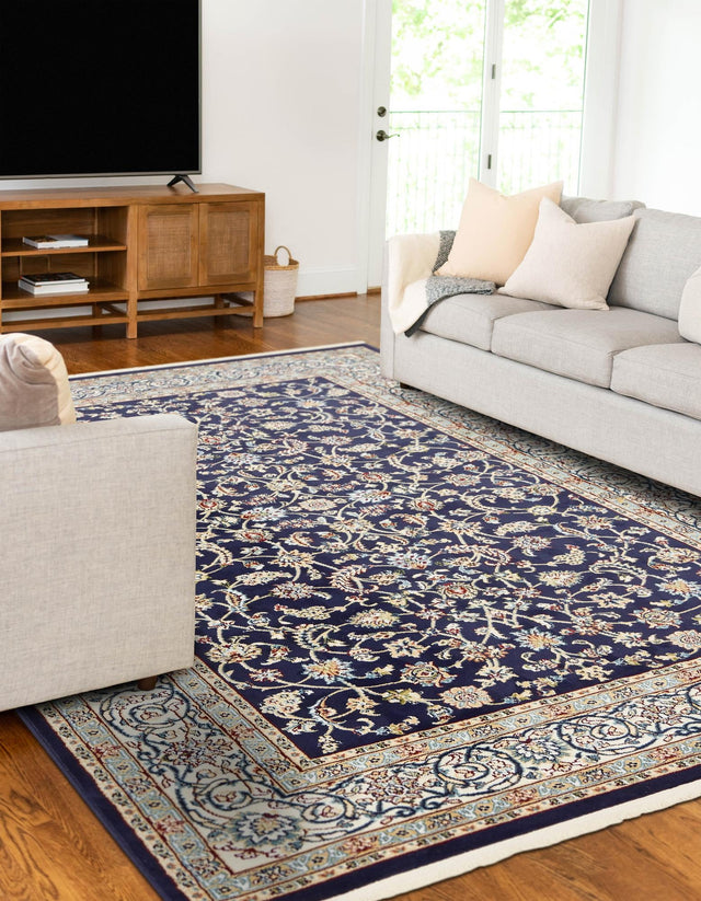 Navy Blue 10' x 13' Narenj Rectangle Area Rug 85% Polypropylene & 15% Polyester Traditional Classic Carpet for Living, Dining, Bedrooms, Office for Sale at Rug Engine