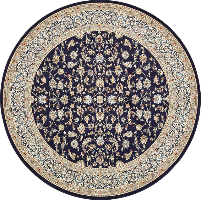 Navy Blue 10' x 10' Narenj Round Area Rug 85% Polypropylene & 15% Polyester Traditional Classic Carpet for Living, Dining, Bedrooms, Office for Sale at Rug Engine