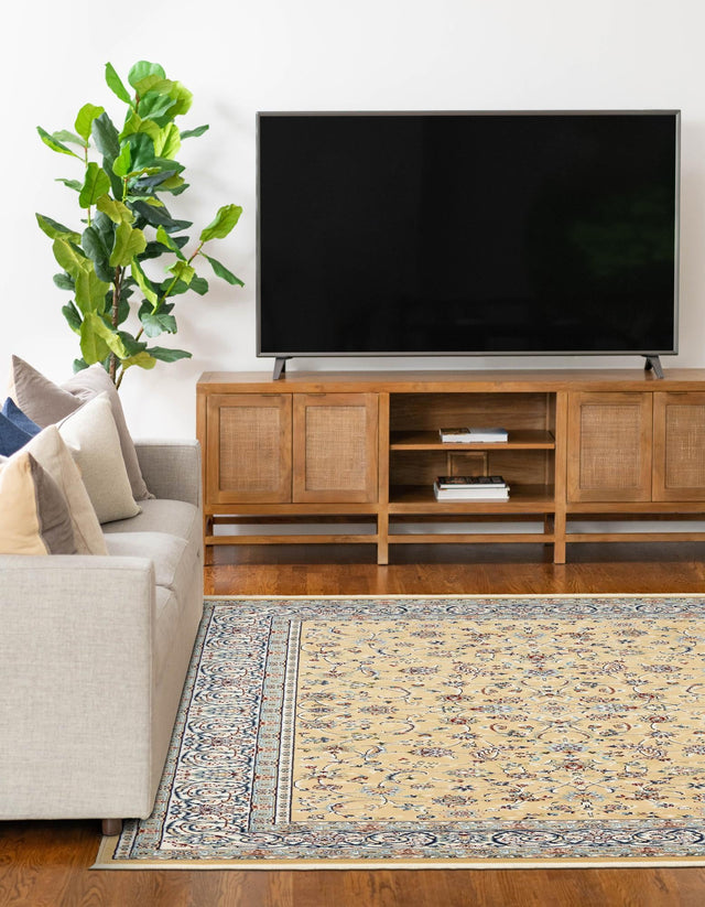 Beige 9' x 12' Narenj Rectangle Area Rug 85% Polypropylene & 15% Polyester Traditional Classic Carpet for Living, Dining, Bedrooms, Office for Sale at Rug Engine