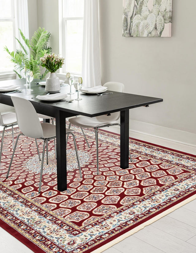 Burgundy 8' x 10' Narenj Rectangle Area Rug 85% Polypropylene & 15% Polyester Traditional Classic Carpet for Living, Dining, Bedrooms, Office for Sale at Rug Engine