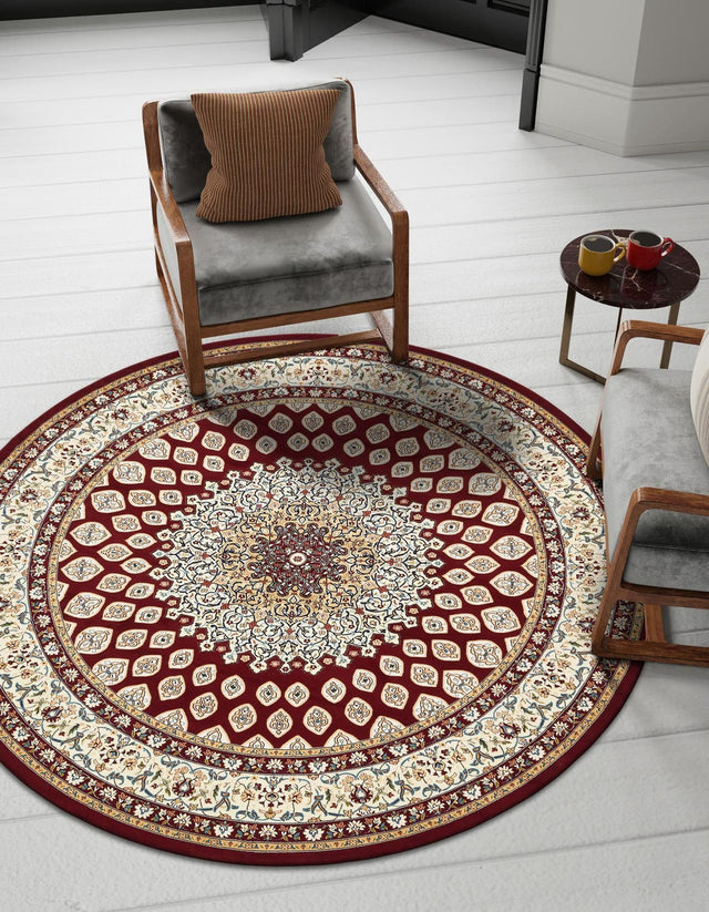 Burgundy 10' x 10' Narenj Round Area Rug 85% Polypropylene & 15% Polyester Traditional Classic Carpet for Living, Dining, Bedrooms, Office for Sale at Rug Engine