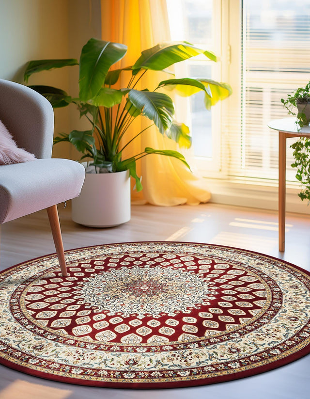 Burgundy 10' x 10' Narenj Round Area Rug 85% Polypropylene & 15% Polyester Traditional Classic Carpet for Living, Dining, Bedrooms, Office for Sale at Rug Engine