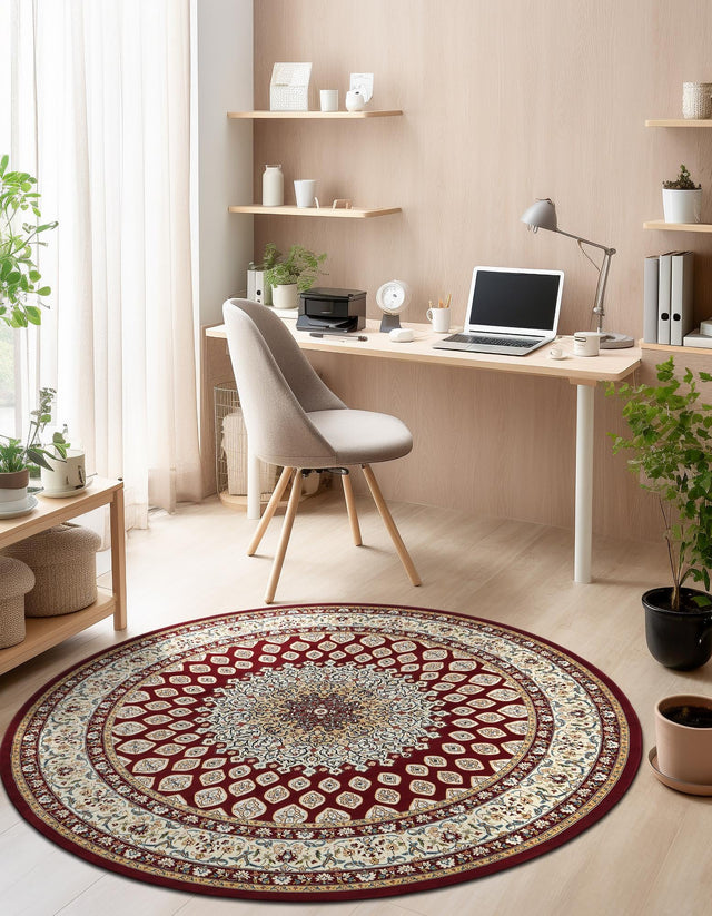Burgundy 10' x 10' Narenj Round Area Rug 85% Polypropylene & 15% Polyester Traditional Classic Carpet for Living, Dining, Bedrooms, Office for Sale at Rug Engine