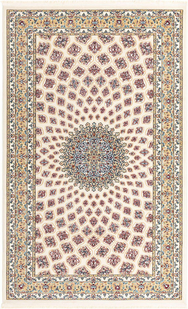 Ivory 5' 3 x 8' Narenj Rectangle Area Rug 85% Polypropylene & 15% Polyester Traditional Classic Carpet for Living, Dining, Bedrooms, Office for Sale at Rug Engine