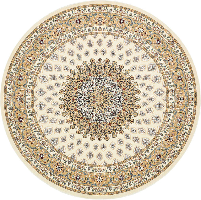 Ivory 10' x 10' Narenj Round Area Rug 85% Polypropylene & 15% Polyester Traditional Classic Carpet for Living, Dining, Bedrooms, Office for Sale at Rug Engine