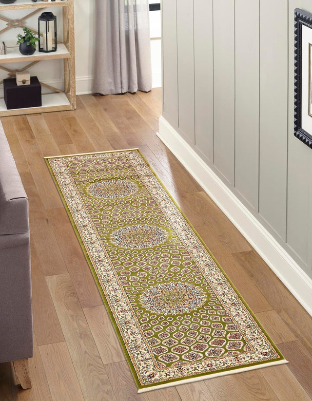 Green 3' x 13' 1 Narenj Runner Area Rug 85% Polypropylene & 15% Polyester Traditional Classic Carpet for Living, Dining, Bedrooms, Office for Sale at Rug Engine