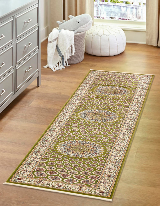 Green 3' x 13' 1 Narenj Runner Area Rug 85% Polypropylene & 15% Polyester Traditional Classic Carpet for Living, Dining, Bedrooms, Office for Sale at Rug Engine