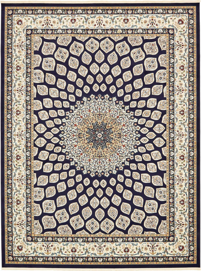 Navy Blue 10' x 13' Narenj Rectangle Area Rug 85% Polypropylene & 15% Polyester Traditional Classic Carpet for Living, Dining, Bedrooms, Office for Sale at Rug Engine