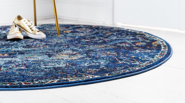 Navy Blue 8' x 8' Augustus Round Area Rug 70% Polypropylene & 30% Polyester With Cotton Backing Easy Clean Home Decor Carpet for Sale at Rug Engine