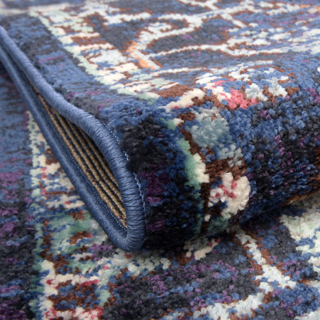 Navy Blue 8' x 8' Augustus Round Area Rug 70% Polypropylene & 30% Polyester With Cotton Backing Easy Clean Home Decor Carpet for Sale at Rug Engine