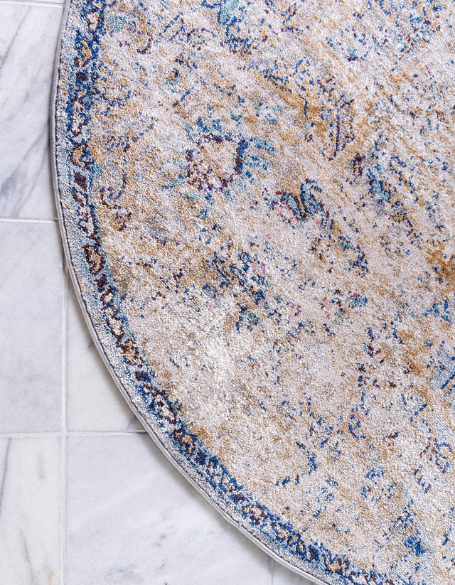 Light Blue 5' x 5' Augustus Round Area Rug 70% Polypropylene & 30% Polyester With Cotton Backing Easy Clean Home Decor Carpet for Sale at Rug Engine