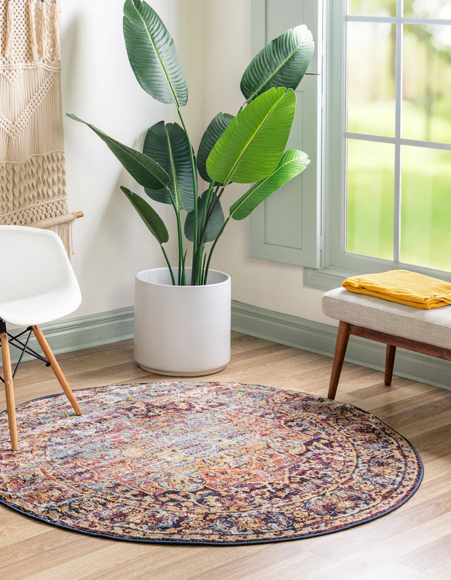 Rust Red 5' x 5' Augustus Round Area Rug 70% Polypropylene & 30% Polyester With Cotton Backing Easy Clean Home Decor Carpet for Sale at Rug Engine