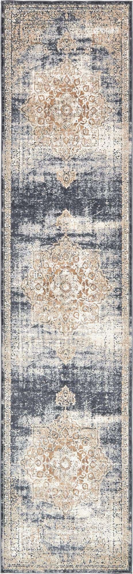 Dark Blue 3' 1 x 13' 1 Chateau Runner Area Rug 85% Polypropylene & 15% Chenille With Cotton Backing Traditional Vintage Distressed Carpet for Classical Interior Design Decorating for Sale at Rug Engine