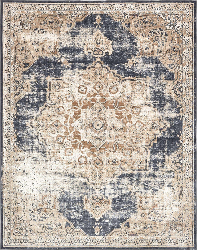 Dark Blue 7' 10 x 10' Chateau Rectangle Area Rug 85% Polypropylene & 15% Chenille With Cotton Backing Traditional Vintage Distressed Carpet for Classical Interior Design Decorating for Sale at Rug Engine