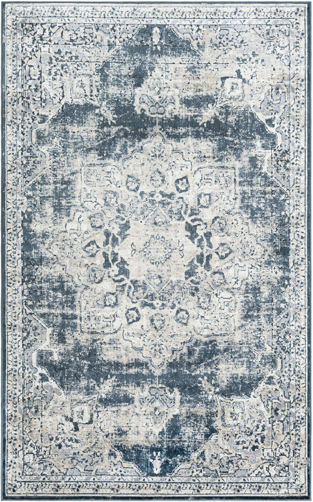 Dark Blue 5' 3 x 8' Chateau Rectangle Area Rug 85% Polypropylene & 15% Chenille With Cotton Backing Traditional Vintage Distressed Carpet for Classical Interior Design Decorating for Sale at Rug Engine