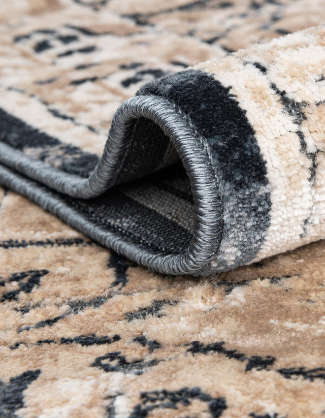 Dark Blue 7' 1 x 7' 1 Chateau Round Area Rug 85% Polypropylene & 15% Chenille With Cotton Backing Traditional Vintage Distressed Carpet for Classical Interior Design Decorating for Sale at Rug Engine