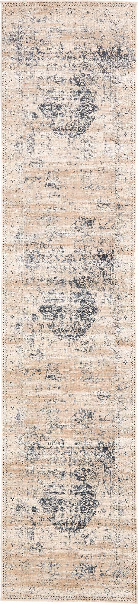 Dark Blue 3' 1 x 13' 1 Chateau Runner Area Rug 85% Polypropylene & 15% Chenille With Cotton Backing Traditional Vintage Distressed Carpet for Classical Interior Design Decorating for Sale at Rug Engine
