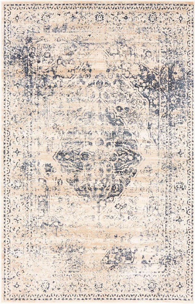 Dark Blue 4' 1 x 6' 1 Chateau Rectangle Area Rug 85% Polypropylene & 15% Chenille With Cotton Backing Traditional Vintage Distressed Carpet for Classical Interior Design Decorating for Sale at Rug Engine