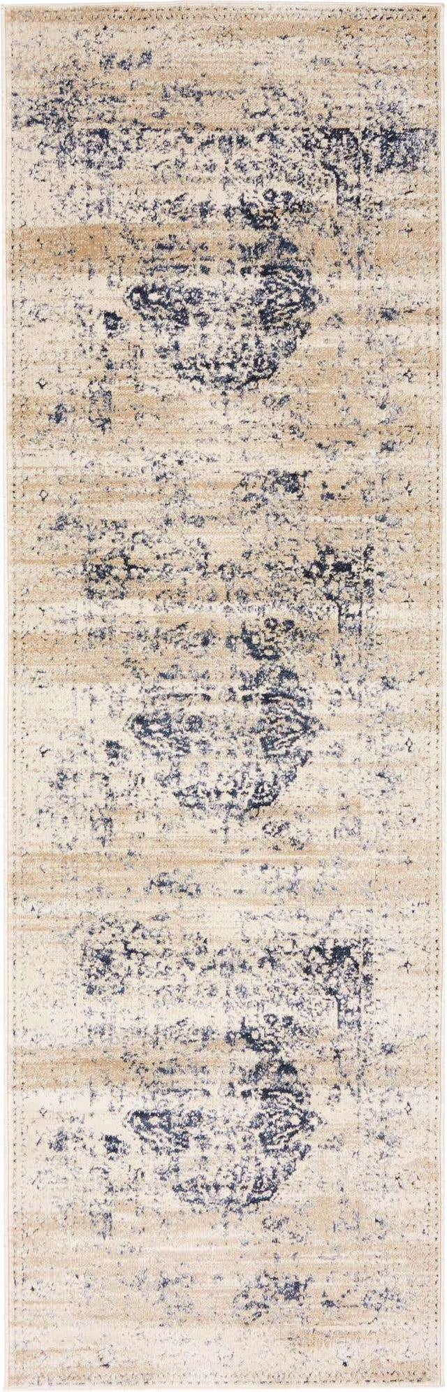 Dark Blue 2' x 6' 9 Chateau Runner Area Rug 85% Polypropylene & 15% Chenille With Cotton Backing Traditional Vintage Distressed Carpet for Classical Interior Design Decorating for Sale at Rug Engine