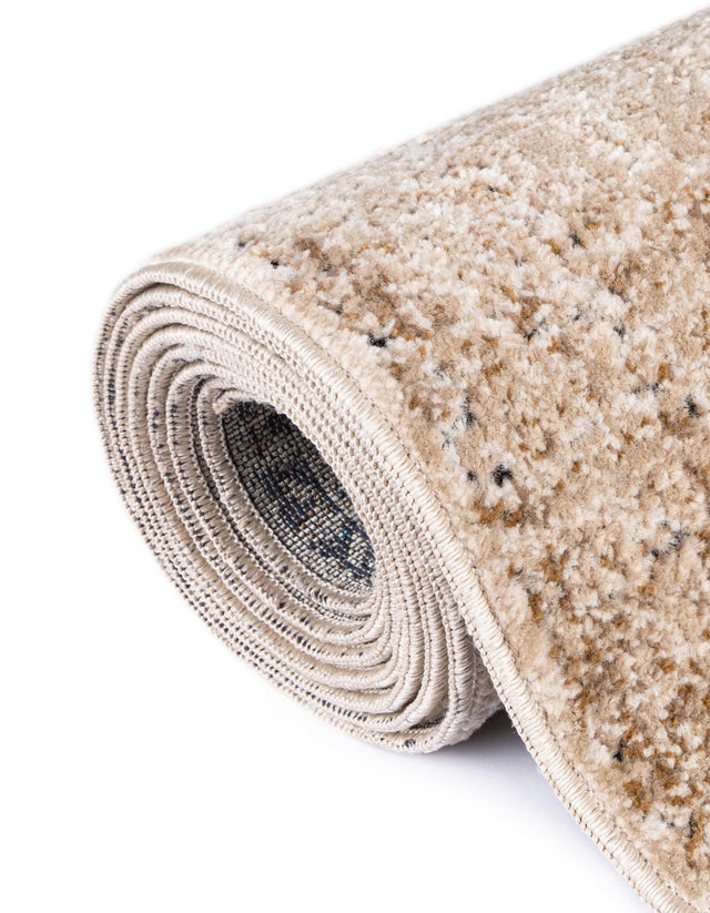 Beige 4' 1 x 4' 1 Chateau Round Area Rug 85% Polypropylene & 15% Chenille With Cotton Backing Traditional Vintage Distressed Carpet for Classical Interior Design Decorating for Sale at Rug Engine