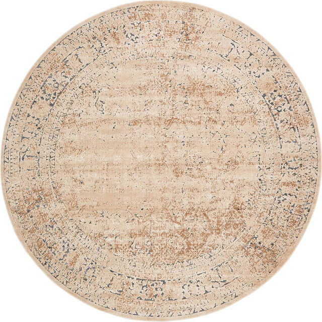 Beige 7' 10 x 7' 10 Chateau Round Area Rug 85% Polypropylene & 15% Chenille With Cotton Backing Traditional Vintage Distressed Carpet for Classical Interior Design Decorating for Sale at Rug Engine