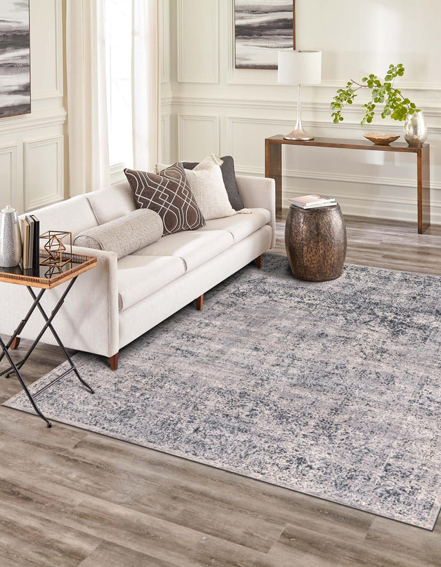 Blue Gray 4' 1 x 6' 1 Chateau Rectangle Area Rug 85% Polypropylene & 15% Chenille With Cotton Backing Traditional Vintage Distressed Carpet for Classical Interior Design Decorating for Sale at Rug Engine