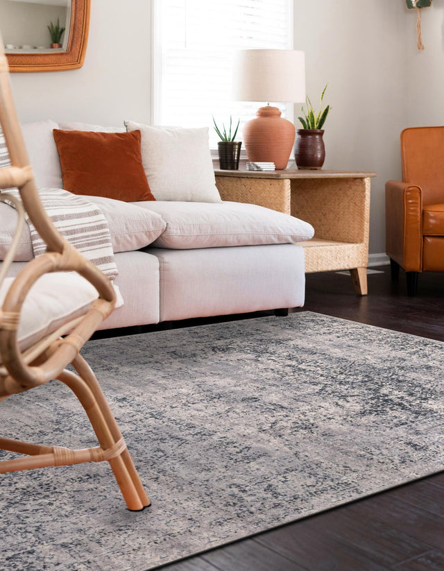 Blue Gray 4' 1 x 6' 1 Chateau Rectangle Area Rug 85% Polypropylene & 15% Chenille With Cotton Backing Traditional Vintage Distressed Carpet for Classical Interior Design Decorating for Sale at Rug Engine
