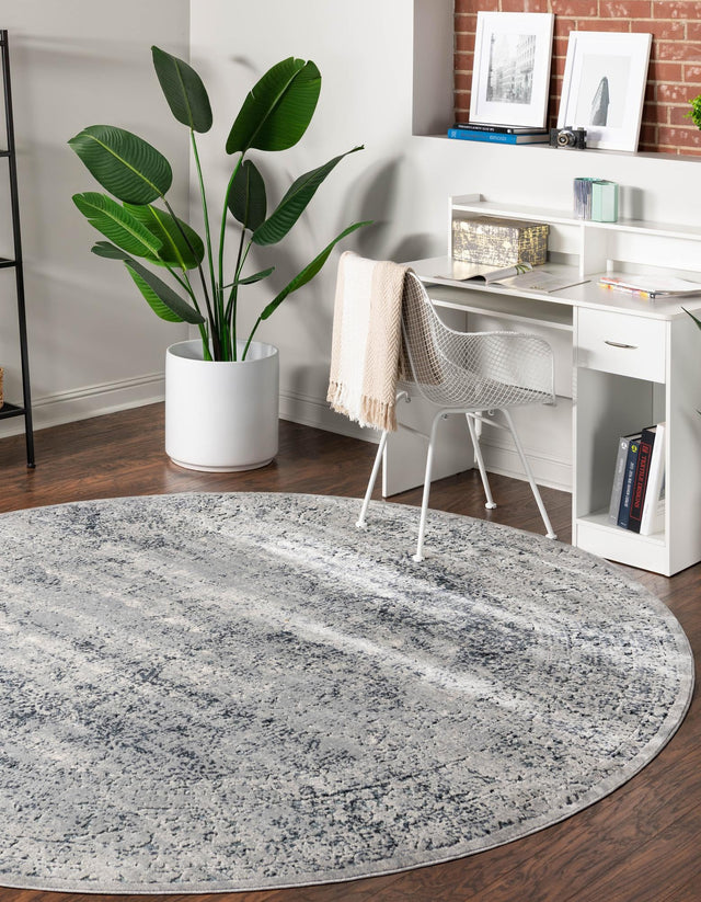 Blue Gray 4' 1 x 4' 1 Chateau Round Area Rug 85% Polypropylene & 15% Chenille With Cotton Backing Traditional Vintage Distressed Carpet for Classical Interior Design Decorating for Sale at Rug Engine