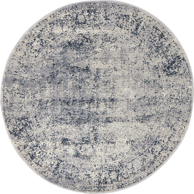 Blue Gray 4' 1 x 4' 1 Chateau Round Area Rug 85% Polypropylene & 15% Chenille With Cotton Backing Traditional Vintage Distressed Carpet for Classical Interior Design Decorating for Sale at Rug Engine