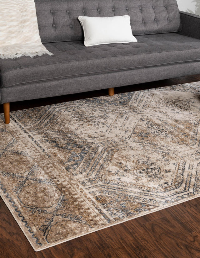 Blue Beige 9' x 12' Chateau Rectangle Area Rug 85% Polypropylene & 15% Chenille With Cotton Backing Traditional Vintage Distressed Carpet for Classical Interior Design Decorating for Sale at Rug Engine