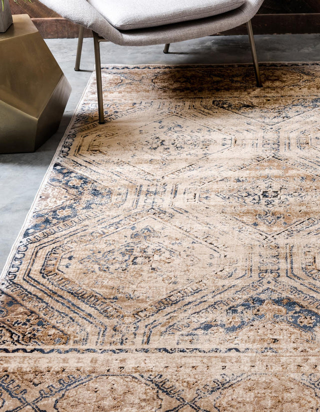 Blue Beige 4' 1 x 6' 1 Chateau Rectangle Area Rug 85% Polypropylene & 15% Chenille With Cotton Backing Traditional Vintage Distressed Carpet for Classical Interior Design Decorating for Sale at Rug Engine